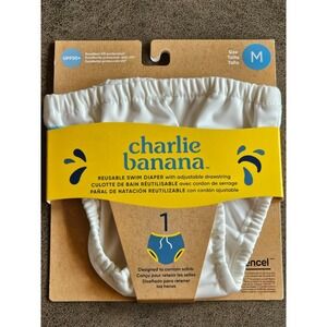 Charlie Banana Swim Diaper Medium (16-28lbs) Reusable Washable All White NEW NWT